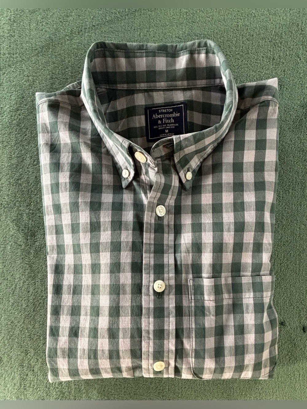 Abercrombie & Fitch Green and White Check Button-Down Shirt, Size: M (6547)